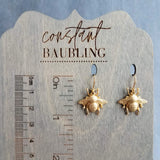 Gold Bumblebee Earrings, bee earring, large bee jewelry, big brass bee, honeybee earring, simple realistic bee earring, beekeeper gift, honey bee dangle