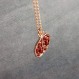 Rose Gold Pomegranate Necklace, maroon red seeds, fruit necklace, fertility necklace, pomegranate pendant, open half pomegranate, seed necklace