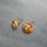 Gold Bumblebee Earrings, bee earring, large bee jewelry, big brass bee, honeybee earring, simple realistic bee earring, beekeeper gift, honey bee dangle