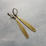 Long Thin Teardrop Earrings, bronze drop earring, long skinny earring, antique bronze earring, rustic earring, narrow drop earring leverback