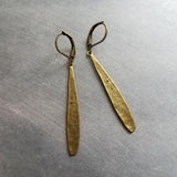 Long Thin Teardrop Earrings, bronze drop earring, long skinny earring, antique bronze earring, rustic earring, narrow drop earring leverback