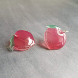 Peach Fruit Earrings, Georgia peach, fruit earrings, silver hooks, food earrings, pink peach, foodie gift, Georgia earrings, peach dangle earrings, peach charms, fruit dangling earrings