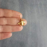 Gold Bumblebee Earrings, bee earring, large bee jewelry, big brass bee, honeybee earring, simple realistic bee earring, beekeeper gift, honey bee dangle