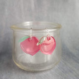 Peach Fruit Earrings, Georgia peach, fruit earrings, silver hooks, food earrings, pink peach, foodie gift, Georgia earrings, peach dangle earrings, peach charms, fruit dangling earrings