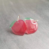 Peach Fruit Earrings, Georgia peach, fruit earrings, silver hooks, food earrings, pink peach, foodie gift, Georgia earrings, peach dangle earrings, peach charms, fruit dangling earrings