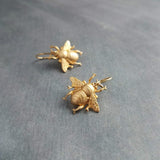 Gold Bumblebee Earrings, bee earring, large bee jewelry, big brass bee, honeybee earring, simple realistic bee earring, beekeeper gift, honey bee dangle