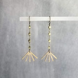 Antique Bronze Chain Earrings, antique brass chain, fan shape dangle earrings, delicate bronze earring, antique brass dangle, bronze beaded chain, lightweight aged brass long thin earrings