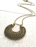 Medallion Necklace, bronze medallion, medallion pendant, antique brass necklace, brass medallion, brass ox pendant, crescent moon pendant - Constant Baubling