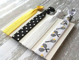 Tennis Hair Elastic Set, tennis ponytail holder, tennis hair band, tennis hair elastic, black yellow hair tie, polka dot hair set, accessory - Constant Baubling
