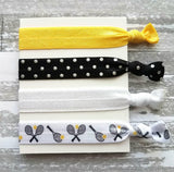 Tennis Hair Elastic Set, tennis ponytail holder, tennis hair band, tennis hair elastic, black yellow hair tie, polka dot hair set, accessory - Constant Baubling