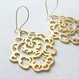 Gold Lace Earrings, gold hamsa earring, Arabesque earring, gold filigree earring, cut out earrings, large fancy gold earrings, Moroccan Boho - Constant Baubling