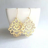 Gold Lace Earrings, gold hamsa earring, Arabesque earring, gold filigree earring, cut out earrings, large fancy gold earrings, Moroccan Boho - Constant Baubling