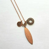 Long Copper Necklace - om mantra mindfulness symbol & vibration body harmony mandala, 30 inch antique copper chain, spiritual yoga jewelry - Constant Baubling