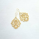 Gold Lace Earrings, gold hamsa earring, Arabesque earring, gold filigree earring, cut out earrings, large fancy gold earrings, Moroccan Boho - Constant Baubling
