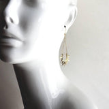 Gold Sun Earrings - sunburst shape, long delicate chain dangle, spear point earring, ray of sunshine earring, semicircle earring, dagger - Constant Baubling