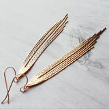 Chain Fringe Earrings, 14K gold fill hooks, long gold chain earring, flexible strands, gold tassel earring, flowing sexy earring v cut shape - Constant Baubling