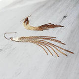 Chain Fringe Earrings, 14K gold fill hooks, long gold chain earring, flexible strands, gold tassel earring, flowing sexy earring v cut shape - Constant Baubling