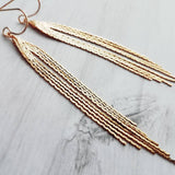 Chain Fringe Earrings, 14K gold fill hooks, long gold chain earring, flexible strands, gold tassel earring, flowing sexy earring v cut shape - Constant Baubling