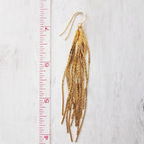 Chain Fringe Earrings, 14K gold fill hooks, long gold chain earring, flexible strands, gold tassel earring, flowing sexy earring v cut shape - Constant Baubling