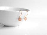 Tiny Rose Gold Disk Earrings, small rose gold dangles, rose gold circle simple round rose gold earring rose gold minimalist rose gold coin - Constant Baubling