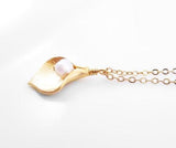 Gold Calla Lily Necklace - small gold lily pendant, creame white freshwater pearl, bridal necklace, bridesmaid jewelry, lily charm, lilly - Constant Baubling