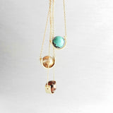 Gold Stone Necklace, eclipse necklace, turquoise blue stone, light blue stone pendant, howlite necklace, gold semicircle, modern half circle - Constant Baubling