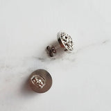 Silver Drusy Earrings, gunmetal earring, gunmetal stud, round stud earring, stainless steel studs, hypoallergenic earring grey stone earring - Constant Baubling