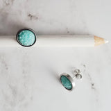 Mint Silver Earrings - light pale blue faux druzy stone round rough jagged bumpy rock - hypoallergenic stainless surgical steel posts drusy - Constant Baubling