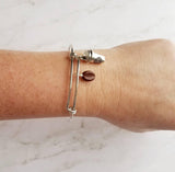 Coffee Bracelet, coffee bangle, silver coffee bracelet, coffee lover gift, coffee bean charm, silver wire bangle, stacking bracelet, cup Joe - Constant Baubling