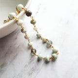 Peruvian Opal Bracelet, light blue stone bracelet, small gemstone bracelet, mint stone, tiny stone chain, rosary chain, dainty gold bracelet - Constant Baubling