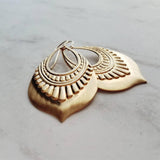 Gold Tribal Earrings, large medallion earring, 14K solid gold hook, gold teardrop earring, lightweight earring big gold earring boho earring - Constant Baubling
