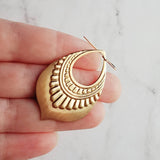Gold Tribal Earrings, large medallion earring, 14K solid gold hook, gold teardrop earring, lightweight earring big gold earring boho earring - Constant Baubling