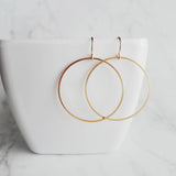 Gold Circle Earrings, simple circle earrings, thin circle earring, gold hoop earring, 14K solid gold hooks opt, thin round wire gold earring - Constant Baubling