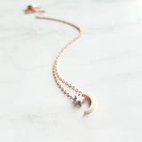 Moon and Star Necklace, rose gold moon, moon pendant, celestial necklace, silver star charm, crescent moon, night sky necklace, wishing star - Constant Baubling