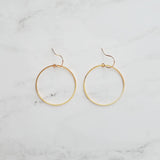 Gold Circle Earrings, simple circle earrings, thin circle earring, gold hoop earring, 14K solid gold hooks opt, thin round wire gold earring - Constant Baubling