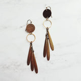 Long Boho Earrings, open circle earrings, 4 inch earrings, extra long earring, bronze disk earing, tribal dangles, antique brass earrings - Constant Baubling