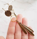 Long Boho Earrings, open circle earrings, 4 inch earrings, extra long earring, bronze disk earing, tribal dangles, antique brass earrings - Constant Baubling