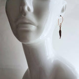 Copper Feather Earrings, long copper earring, narrow feather earring, antique copper feather, oxidized copper dangle, thin tribal boho - Constant Baubling