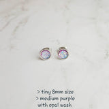 Amethyst Stud Earrings, purple opal earring, small purple earring, small purple stud, hypoallergenic earring, faux druzy earring, round gem - Constant Baubling