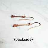 Copper Stick Earrings, long thin copper earring, pendulum earring, antique copper earring, aged copper earring, narrow bar earring, drop - Constant Baubling