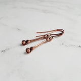 Copper Stick Earrings, long thin copper earring, pendulum earring, antique copper earring, aged copper earring, narrow bar earring, drop - Constant Baubling