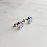 Amethyst Stud Earrings, purple opal earring, small purple earring, small purple stud, hypoallergenic earring, faux druzy earring, round gem - Constant Baubling