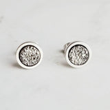 Gunmetal Silver Stud Earrings - tiny faux druzy stone - simple small round rough rock - hypoallergenic post drusy imitation little gray gem - Constant Baubling