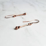 Copper Stick Earrings, long thin copper earring, pendulum earring, antique copper earring, aged copper earring, narrow bar earring, drop - Constant Baubling