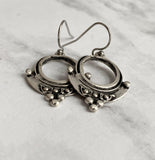 Small Silver Circle Earrings, silver hoop earring, antique silver circle earring, ball accent earring, oxidized silver earring little rustic - Constant Baubling