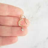 Gold Moon Earrings w/ tiny silver star dangle - lightweight hammered texture celestial crescent - 14K gold fill/plate or solid gold hooks - Constant Baubling