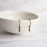 Antique Brass Drop Earrings, very tiny teardrops, bronze drop earring, small ear hooks, dainty earring, little brass earring delicate dangle - Constant Baubling