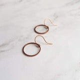 Copper Circle Earrings, small circle earring, antique copper circle earring, thin circle earring, simple copper earring, copper hoop earring - Constant Baubling