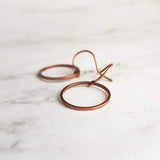 Copper Circle Earrings, small circle earring, antique copper circle earring, thin circle earring, simple copper earring, copper hoop earring - Constant Baubling