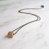 Gold Cube Necklace - solid square brass slider bead on delicate 20 inch silver black chain - minimalist everyday simple plain necklace gift - Constant Baubling